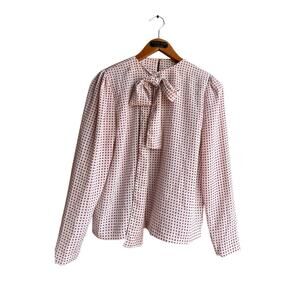 Vintage Career Size LARGE Polka Dot Red Blouse Casual Long Sleeve Tie Detail